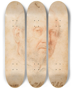 Triptych art skateboard deck of Andrea Sacchi Portrait Of A Man Francesco Albani by Andrea Sacchi (1599-1661)