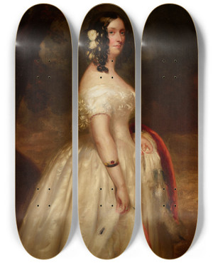 Triptych art skateboard deck of Franz Xaver Winterhalter Portrait Of A Lady_1 by Franz Xaver Winterhalter (1805-1873)