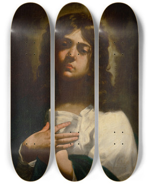 Triptych art skateboard deck of After Simone Cantarini John The Evangelist by After Simone Cantarini (1612-1648)