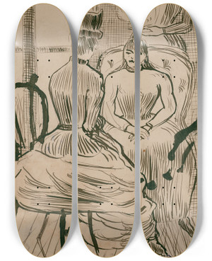 Triptych art skateboard deck of Emile Bernard La Conversation by Emile Bernard (1868-1941)
