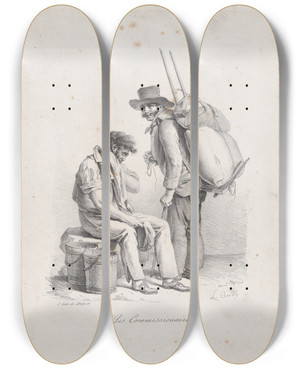 Triptych art skateboard deck of Louis Lopold Boilly Hired Hands by Louis Leopold Boilly (1761-1845)