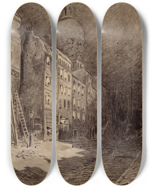 Triptych art skateboard deck of Henrique Alvim Corra Abandoned London by Henrique Alvim Correa (1876-1910)