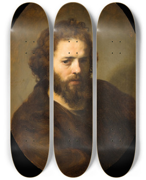 Triptych art skateboard deck of Govert Flinck Portrait Of A Bearded Man by Govert Flinck (1615-1660)