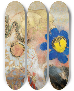 Triptych art skateboard deck of Odilon Redon Flore Sous Marine by Odilon Redon (1840-1916)