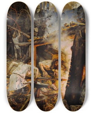 Triptych art skateboard deck of Akseli Gallenkallela The Forging Of The Sampo by Akseli Gallen Kallela (1865-1931)