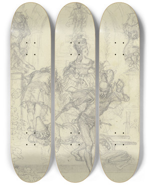 Triptych art skateboard deck of Ferdinand Fellner The Entrance To The Masquerade by Ferdinand Fellner (1799-1859)