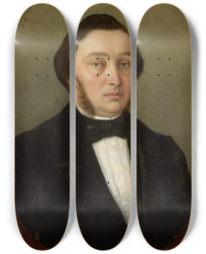 Triptych art skateboard deck of Henryk Siemiradzki Portrait Of A Man With Sidewhiskers by Henryk Siemiradzki (1843-1902)