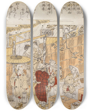 Triptych art skateboard deck of Kitao Shigemasa Untitled by Kitao Shigemasa (1739-1819)