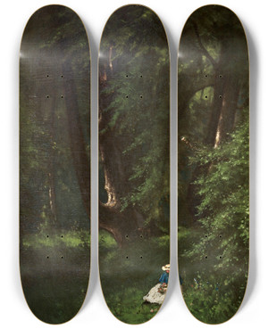 Triptych art skateboard deck of George Inness In The Woods by George Inness (1825-1894)