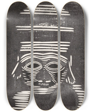 Triptych art skateboard deck of Samuel Jessurun De Mesquita Fantasie Kop by Samuel Jessurun De Mesquita (1868-1944)