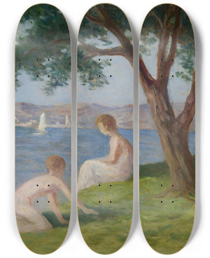 Triptych art skateboard deck of Maximilien Luce Baigneurs St Tropez by Maximilien Luce (1858-1941)