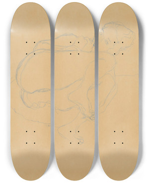 Triptych art skateboard deck of Gustav Klimt Zusammengekauerter Halbakt by Gustav Klimt (1862-1918)