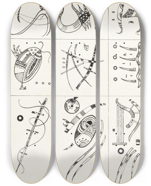 Triptych art skateboard deck of Wassily Kandinsky Ohne Titel_4 by Wassily Kandinsky (1866-1944)