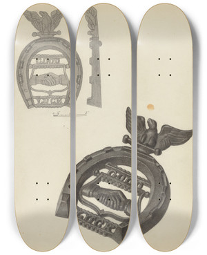 Triptych art skateboard deck of Mildred Ford Flat Iron Holder_3 by Mildred Ford (20-)