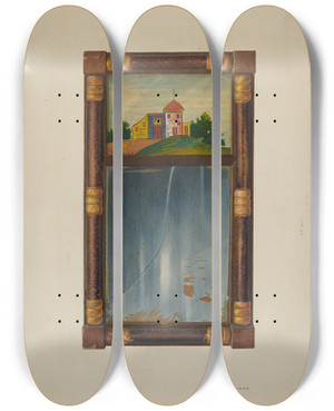 Triptych art skateboard deck of Oscar Bluhme Painted Mirror by Oscar Bluhme