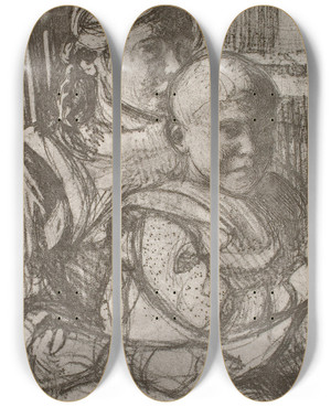 Triptych art skateboard deck of Pekka Halonen Anni And Elina by Pekka Halonen (1865-1933)