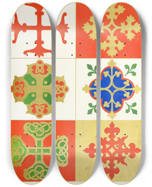 Triptych art skateboard deck of Augustus Pugin Six Floriated Crosses_2 by Augustus Pugin (1812-1852)