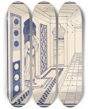 Triptych art skateboard deck of Leopold Flood Brightwits Prince Of Mogadore Pl 17 by Leopold Flood