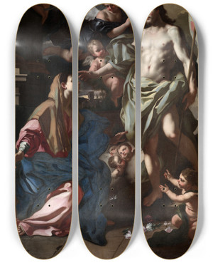 Triptych art skateboard deck of Francesco Solimena The Risen Christ Appearing To The Virgin by Francesco Solimena (1657-1747)