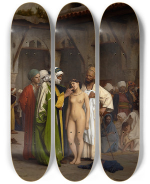 Triptych art skateboard deck of Jeanlon Grme The Slave Market by Jean-Lon Grme (1824-1904)