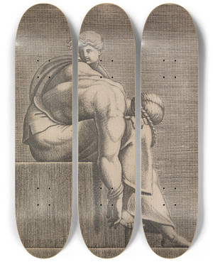 Triptych art skateboard deck of Adamo Scultori Ancestor Of Christ From Abiah Lunette Right Figure by Adamo Scultori (1530-1585)