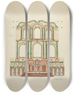 Triptych art skateboard deck of Ethel Dougan Reredosmission San Juan Bautista by Ethel Dougan