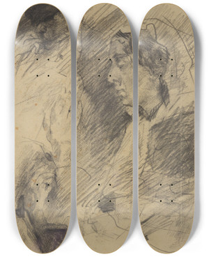 Triptych art skateboard deck of James Ensor Portret Van Mijn Moeder En Figuren by James Ensor (1860-1949)