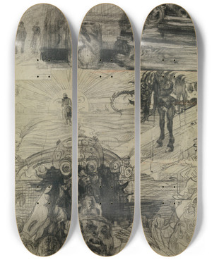 Triptych art skateboard deck of James Ensor Hippogriff Evil Spirits Interior Elements by James Ensor (1860-1949)