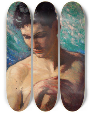 Triptych art skateboard deck of Hans Christiansen Portrt Eines Jungen Mannes by Hans Christiansen (1866-1945)