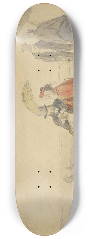 Eugne Boudin - A Couple Seated and a Couple Walking on the Beach 8.25 inch art skate deck