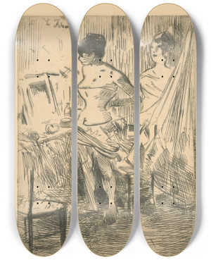 Triptych art skateboard deck of Jeanlouis Forain Preobliekanie_2 by Jean Louis Forain (1852-1931)