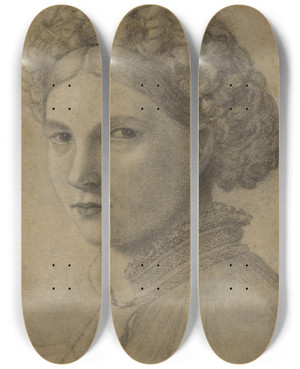 Triptych art skateboard deck of Andrea Previtali Portrait Of A Young Woman by Andrea Previtali (1480-1528)