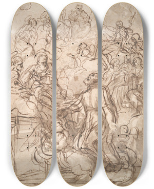 Triptych art skateboard deck of Carlo Maratti A Vision Of St Philip Ofneri by Carlo Maratti (1625-1713)