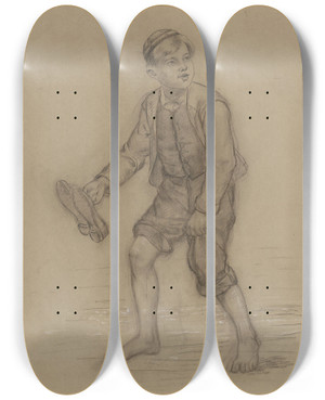 Triptych art skateboard deck of Adolph Tidemand Gutt Som Vasser_2 by Adolph Tidemand (1814-1876)