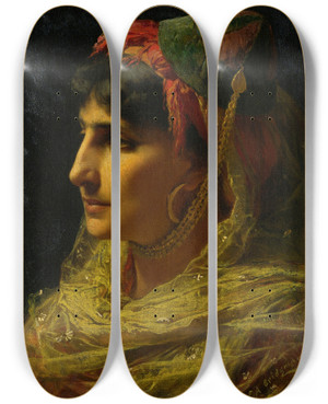 Triptych art skateboard deck of Frederick Arthur Bridgman Portrait Of A Woman by Frederick Arthur Bridgman (1847-1928)