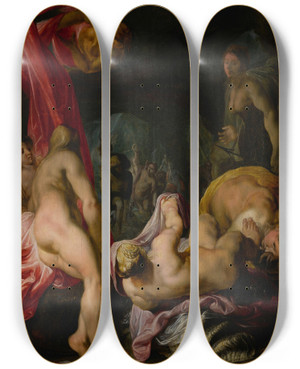 Triptych art skateboard deck of Antwerp School Diana And Actaeon by Antwerp School