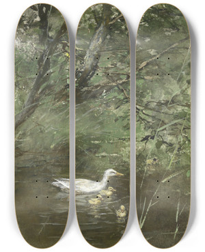 Triptych art skateboard deck of Willem Maris Eendjes In Het Water by Willem Maris (1844-1910)