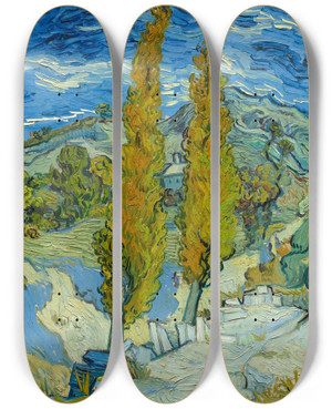 Triptych art skateboard deck of Vincent Van Gogh Two Poplars In The Alpilles Near Saintrmy by Vincent van Gogh (1853-1890)
