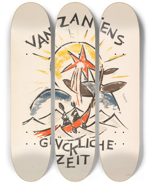 Triptych art skateboard deck of Otto Lange Van Zantens Glckliche Zeit by Otto Lange (1879-1944)