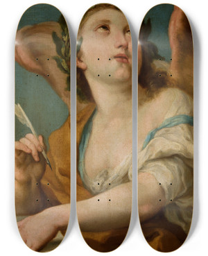 Triptych art skateboard deck of Sebastiano Conca Allegory Of Poetry by Sebastiano Conca (1676-1764)