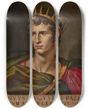 Triptych art skateboard deck of Bartolomeo Passarotti The Emperor Augustus by Bartolomeo Passarotti (1529-1592)
