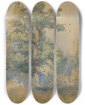 Triptych art skateboard deck of Ladislav Mednynszky Sketch Of A Tree by Ladislav Mednyanszky (1852-1919)