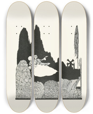Triptych art skateboard deck of Harry Clarke The Master Cat by Harry Clarke (1889-1931)