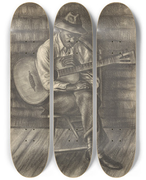 Triptych art skateboard deck of Saul Kovner Sleepy Time Down South by Saul Kovner (1904-1981)