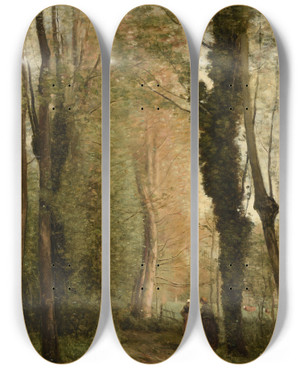 Triptych art skateboard deck of Jeanbaptistecamille Corot Un Chemin Sous Les Arbres Au Printemps by Jean-Baptiste-Camille Corot (1796-1875)
