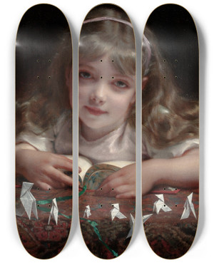 Triptych art skateboard deck of Etienne Adolphe Piot Origami Dreams by Etienne Adolphe Piot (1825-1910)