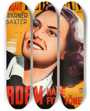 Triptych art skateboard deck of Eric Rohman Adam Had Four Sons by Eric Rohman (1891-1949)