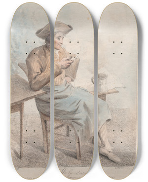 Triptych art skateboard deck of Elias Martin The Gardner by Elias Martin (1739-1818)