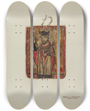 Triptych art skateboard deck of Majel G Claflin Retablo by Majel G Claflin (1893-1941)