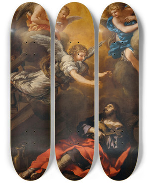 Triptych art skateboard deck of Pietro Da Cortona The Ecstasy Of Saint Alessio by Pietro da Cortona (1596-1669)